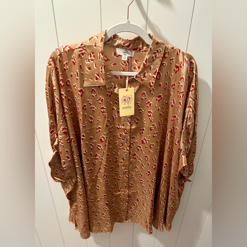 Tan leopard print, over sized button-up